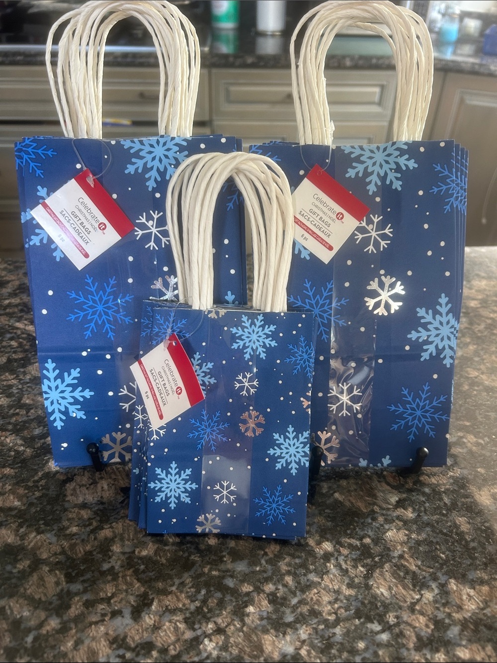 CELEBRATE IT BLUE SNOWFLAKE GIFT BAGS LOT OF 3 (18 BAGS )NWT